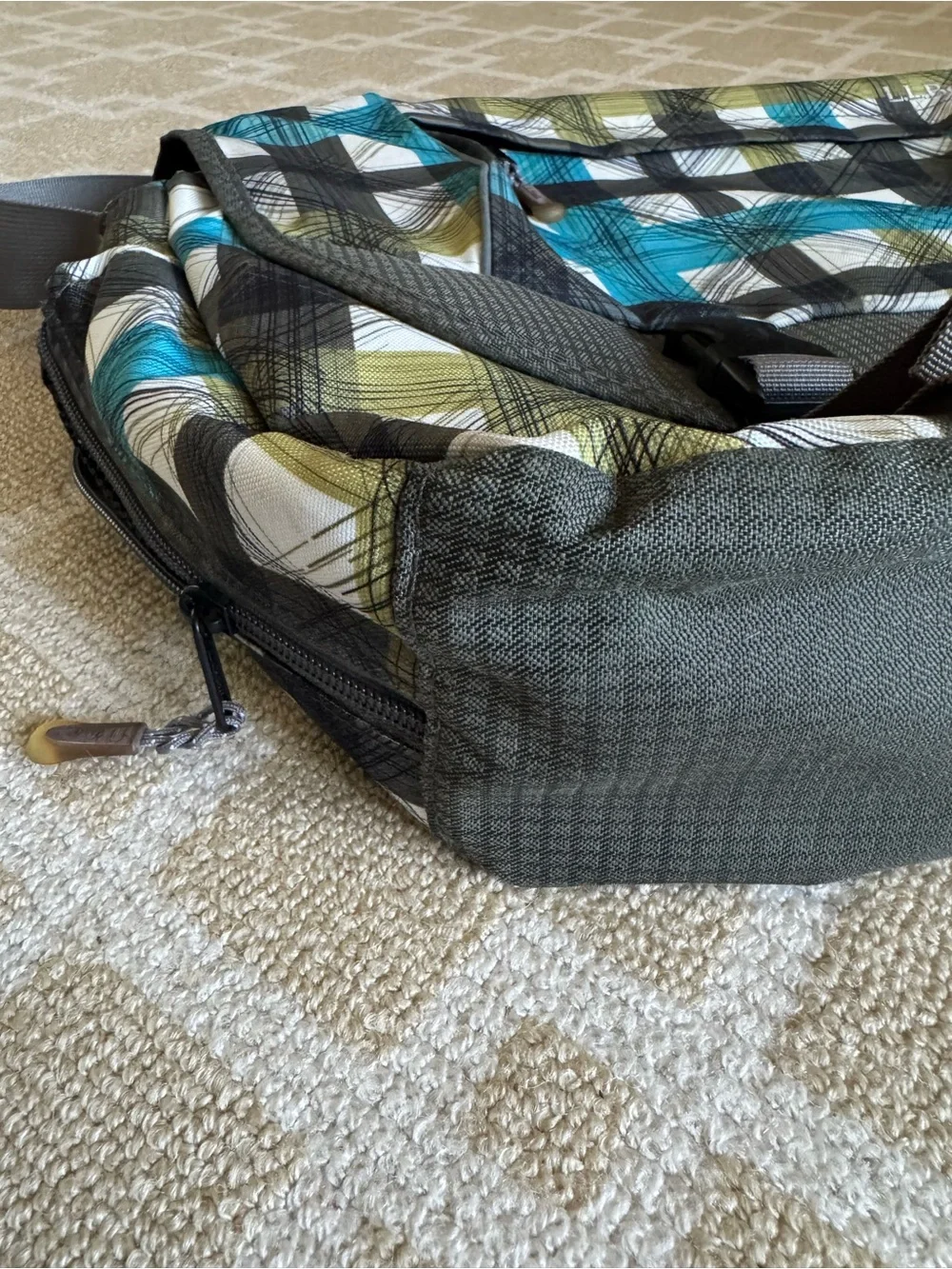 L.L. Bean Laptop Messenger Bag Padded Crossbody Briefcase Teal Gray Plaid O/S